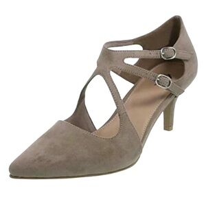 NWOB Fioni Women’s Double Strap Pointed Toe Heels Taupe Size 8